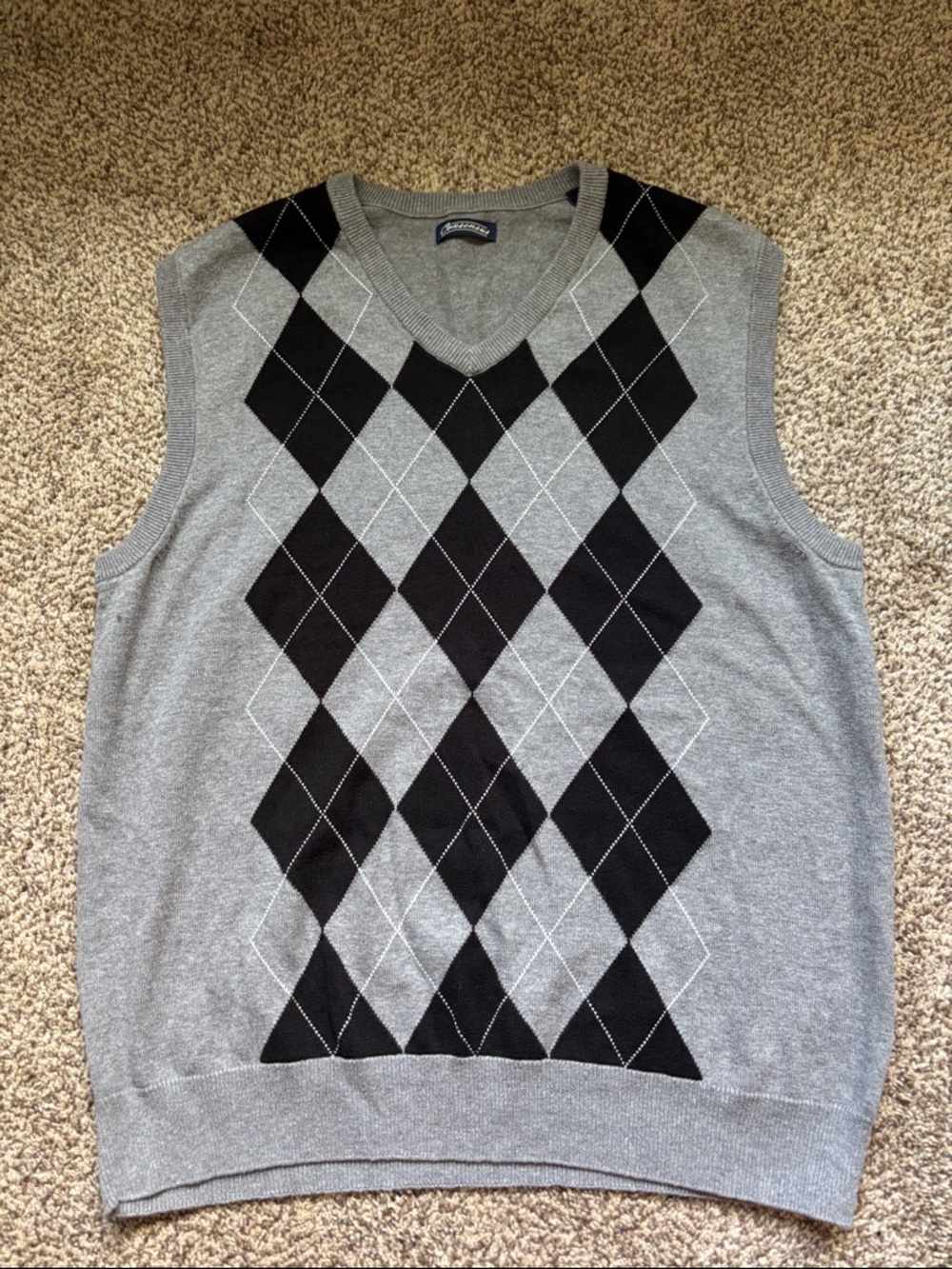 Consensus Gray V-Neck Argyle Sweater Vest